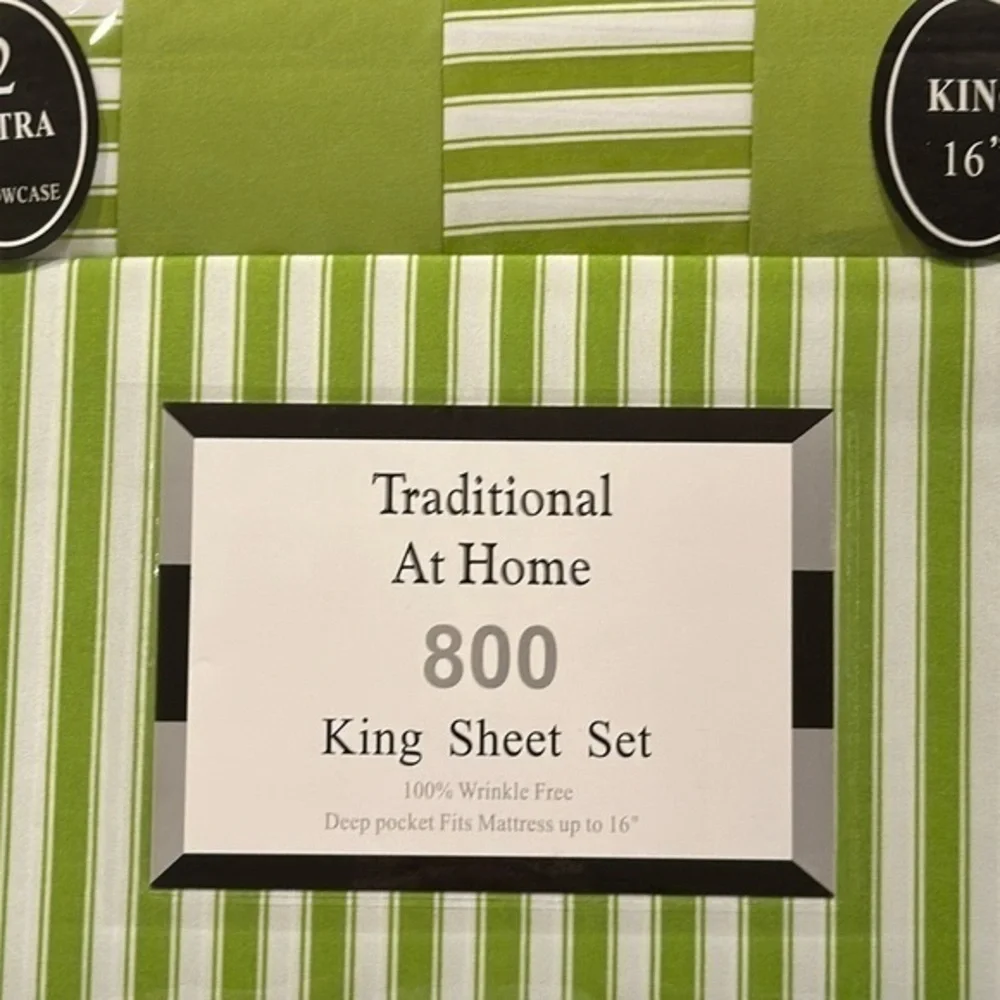 Transitional at Home 6pc King Sheet spring green with white stripes